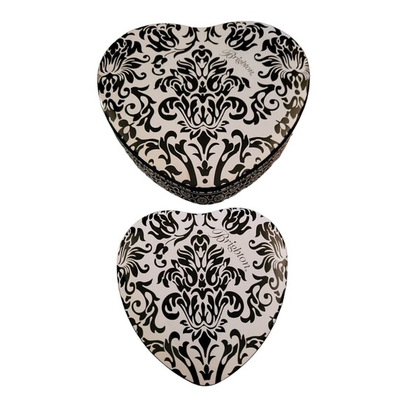 2 Brighton Jewerly Tins  Empty Black & White Hearts 1 Large 1 Small Valentine - Picture 1 of 5